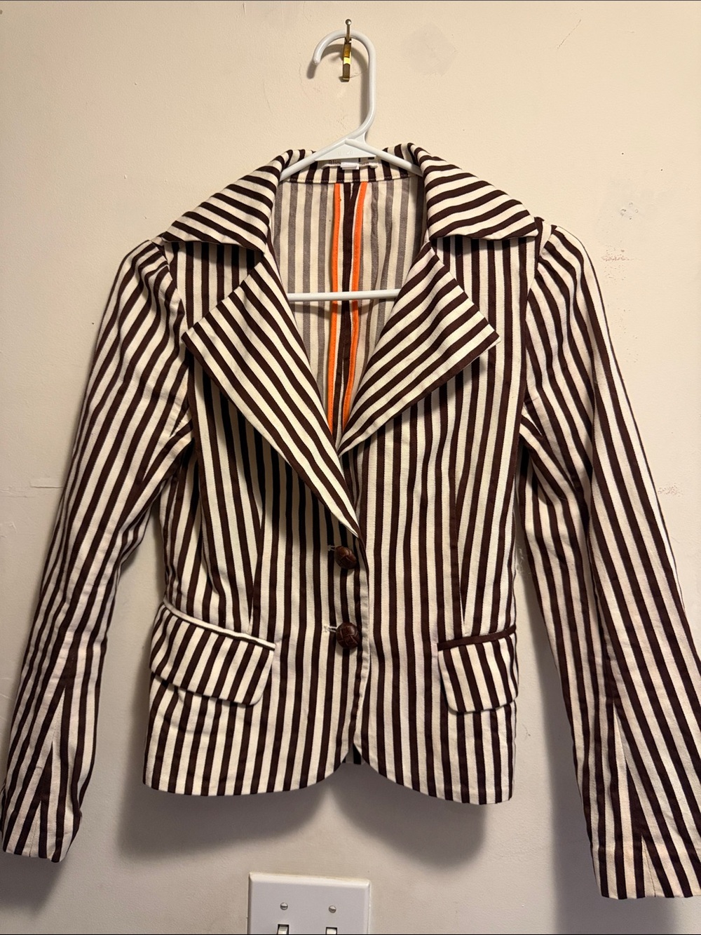 Alice & Olivia vtg Striped Brown and Cream Women's Blazer Jacket